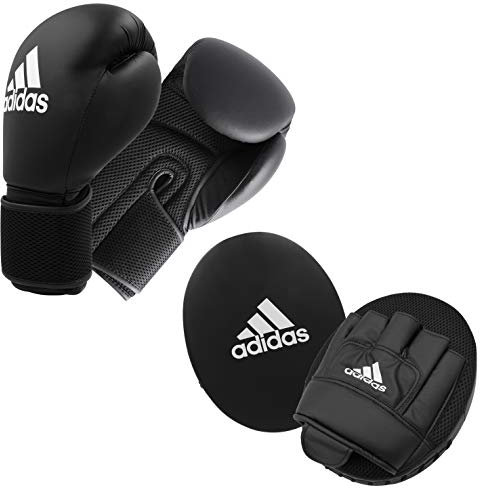 Adidas Boxing Gloves and Focus Mitts Set Adult Men Women Kids Fitness Training Workout Gym Pads 10oz 6oz Blue or Black, MMA, Kickboxing, Punching, speed, sparring