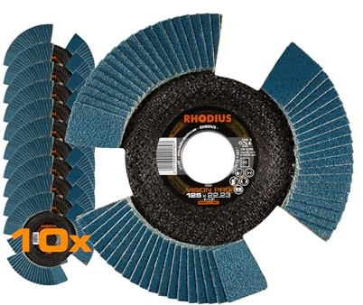 Rhodius Inox Vision Pro - Disco abrasivo de láminas para amoladora angular (10 unidades, 115 mm de diámetro, 125 mm K40 - K80), Ø 125 mm, Körnung 80, 1