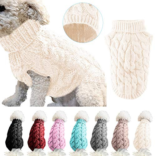 Rollkragen-Strickpullover für Haustiere, Winterwärmer, Dicker Pullover, Strickwaren, Häkelmantel, Kleidung für kleine, mittelgroße und große Hunde, Welpen, Katzen (S, weiß)
