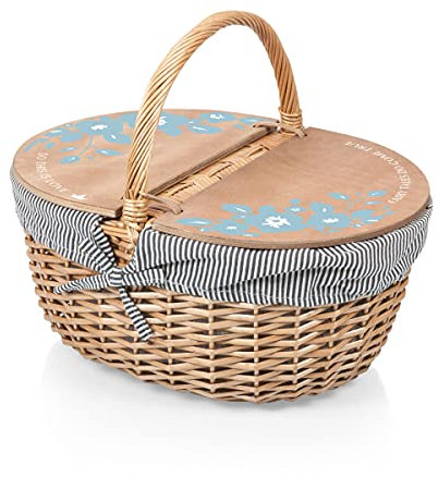 PICNIC TIME 138-00-211-044-12 with Lid, Wicker Picnic Basket for 2 Country Vintage Deckel, Weiden-Picknickkorb für 2, Polyester Baumwolle, Disney Princess Cinderella – Marineblau & Weiß gestreift