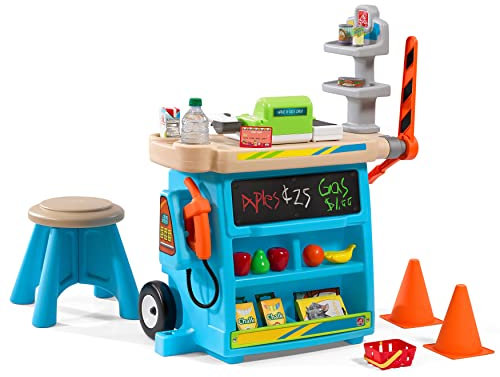 Step2 Stop & Go Market Toy shop for children incl. accessories | Toy shop / market stall with petrol pump | Plastic shop with cash register and play money