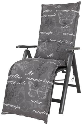 Kettler Polen KETTtex 2385 Auflage Relaxliege Bali grau Schmetterlinge 170x49x8 cm (ohne Stuhl)