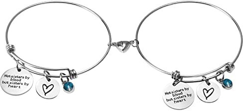JewelryWe Paar Magnetisch Armband Herz: Pfauenblau Strass Geburtsstein Edelstahl Verstellbare Pärchen Armreifen Partnerarmband Freundschaftsarmband Armspange für Beste Freundin Schwester