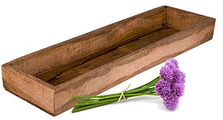 BigDean Tablett aus Mangoholz - 50 x 14,5 x 5 cm - Vintage Holztablett rechteckig - UNIKAT - Deko Holzbrett, Holzschale, Holzablage, Dekotablett