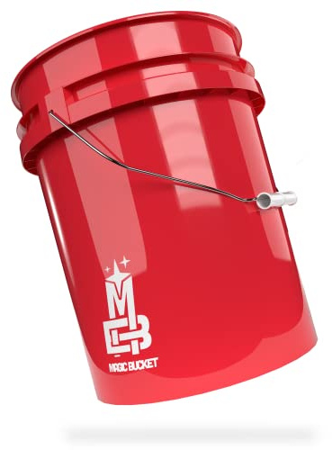 MAGIC BUCKET Wash Bucket for Car Hand Wash Red 5 US Gallons Approx. 20 Litres Compatible with Grit Guard, Detail Guardz Dirt Lock, Chemical Guys Dirt Trap, Gamma Lid