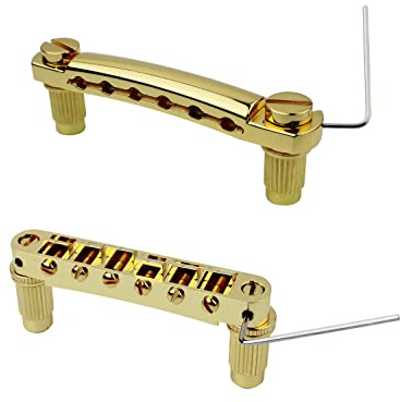 Guyker Guitar Tune-O-Matic Bridge and Stop Bar Tailpiece Combo with Anchors and Studs Replacement Compatible with LP SG EPI 6 String Electric Guitar Golden