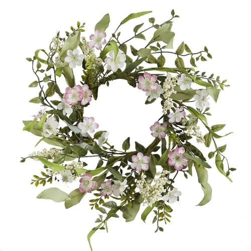 Osterkranz Türkranz Frühling Ø45 cm „Blumenzauber“ – Frühlingskranz mit Blumen in Rosa Weiß Grün – Oster Deko Kranz für Tür & Wand – großer Dekokranz Frühling Ostern – künstlicher Blumenkranz