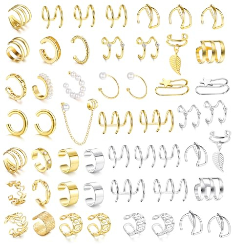 Dochais Ear Cuff Helix Cartilage Clip on Earrings Ear Cartilage Clip on Wrap Earrings Ear Cuffs for Women Men Non Piercing Ear Clip Fake Earrings Cartilage(Gold/Silver)