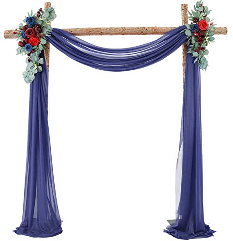 EXQULEG Querbehang Freihanddeko für Hochzeitsbogen & Traubogen Hochtzeit Himmelbett Vorhänge Halbtransparent Vorhang Chiffon Stoff für Party Zeremonie Bühne Empfang Dekorationen (Navy blau,70x300cm)