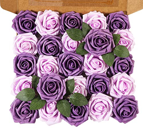 Ruiuzioong Künstliche 25 Stück Rosen Blumen Schaumrosen Foamrosen Kunstblumen Rosenköpfe Gefälschte Kunstrose Rose für Hochzeit Blumensträuße Braut Zuhause Dekoration (gemischtes lila, 25 Stück)