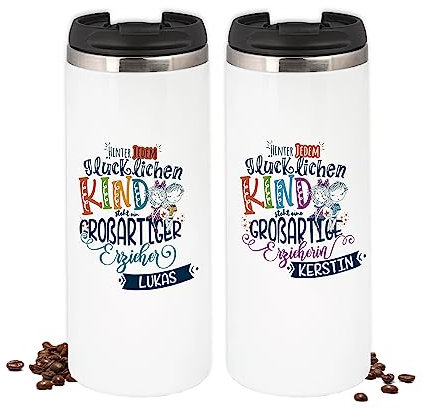 GRAZDesign Thermobecher Kaffeebecher to go | Geschenk für Erzieherin, personalisiert mit Namen, Abschiedsgeschenk Kindergarten,Thermosflasche 350ml, Edelstahl