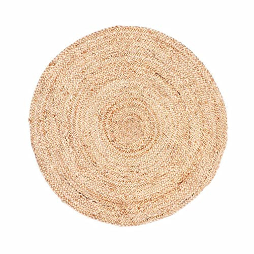 MARRAKESCH Teppich rund 60 cm handgeflochten aus Jute | Boho runder Juteteppich Abril Beige Natur