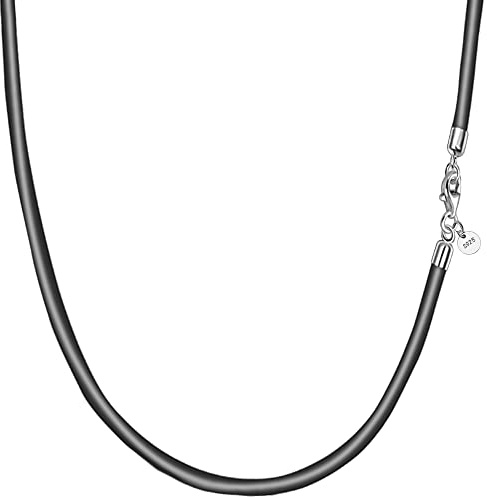 Viwind Äkta läderhalsband 2,5 mm/3 mm bred vävd läderkedja med läderrem 45 till 60 cm finns i 925 sterlingsilver för, 55cm, Sterlingsilver, 925 silver