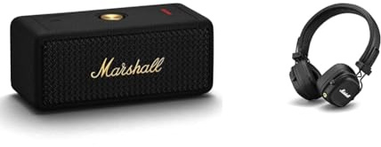 Marshall Emberton II Bluetooth Tragbarer Lautsprecher, Kabelloser - Schwarz & Major IV On Ear Bluetooth Kopfhörer, Kabelloser Ohrhörer, Faltbar, 80 Stunden kabellose Akkukapazität - Schwarz