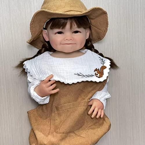 Enjoy with Love 22 Pouces Tout en Silicone Corps régénéré bébé poupée Raya Debout Fille réaliste Doux Toucher Cadeau de poupée de Haute qualité (Brown Eyes)