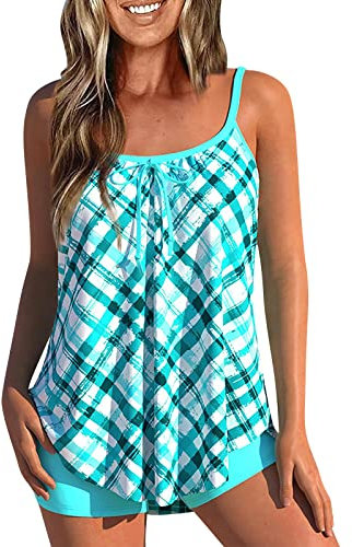 Saymany Tankini Damen Zweiteilig Badeanzug Push Up Bademoden Bauchweg Tankini Set Drucken Oberteile Und Badeshorts Badeanzug Beachwear Zweiteiler Mode Tankinis Mit Pads