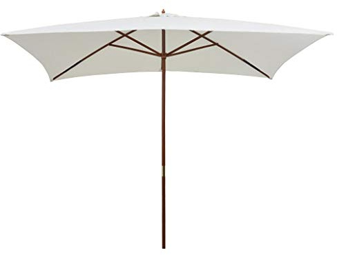 FIRBNUS Sombrilla de Jardín con Palo de Madera Blanco Crema 200x300 cm Sombrilla Terraza Exterior Estructura Estable Parasol Patio Fácil Montaje para Terraza Balcón Piscina Leer con Amigos