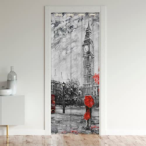 Loussiesd England Big Ben Doorway Curtain Privacy Ronmantic Couple Lover Room Divider Curtain Cover Gray Red Bus Insulated Thermal Curtains Room Divider Curtain Cover Door Curtain 132x203cm 1 Panel