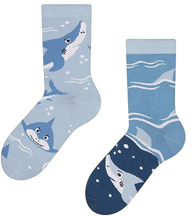 Dedoles Socken Kinder Mädchen Jungen Baumwolle viele lustige Designs Weihnachtssocken 1 Paar, Farbe Blau, Motiv Grauer Hai, Gr. 27-30
