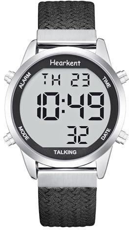 Hearkent Orologio parlante per anziani, grande numero, facile da vedere, voce francese forte e chiara, Nylon nero, Cinghia