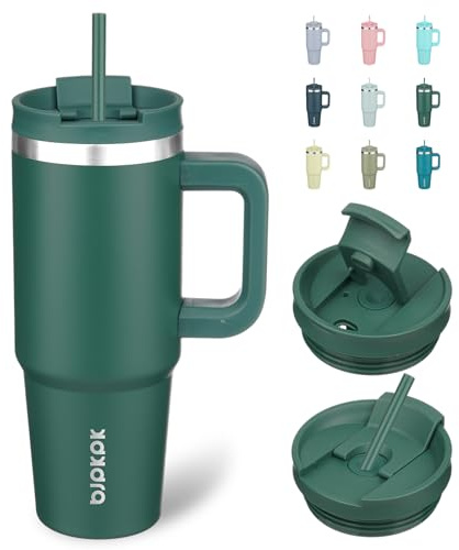 BJPKPK Insulated Tumblers With Handle And Straw 30 oz Stainless Steel Tumbler Cups With Lid,Army Green