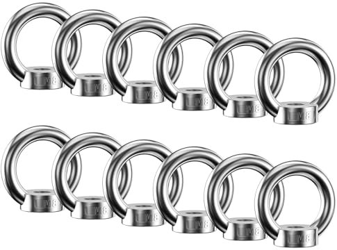 Lectorias 12 Pezzi Dado di Sollevamento, Dadi ad Anello, Golfare in Acciaio Inossidabile, Accessori di Sollevamento, a Occhiello M8, Hardware di Fissaggio per Montaggio su Fune e Uso Quotidiano