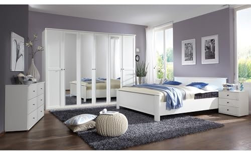 Lomadox Schlafzimmer Set 5-teilig mit Bett 160x200, 2 Nachttische, Kleiderschrank, Kommode in weiß