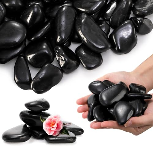 SOUJOY Roche de rivière noire de 6,8 kg, galets de 2,5 à 5,1 cm pour plantes, pierre décorative polie naturelle pour aménagement paysager, parterre de fleurs, aquarium, gravier, jardin, décoration