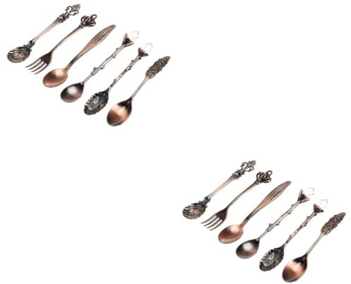 Cabilock 12 Piezas Tenedores De Postre Vajilla Antigua Miel Cucharas De Metal Para Servir Cucharas Para Café Cuchara De Cafe Antigua Cuchara Retro Cuchara Para Postres Antiguo