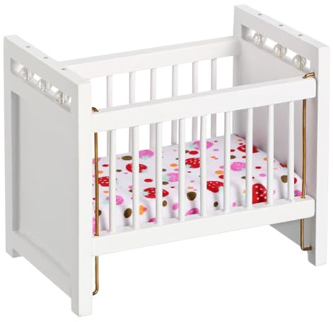 BESTonZON Mini Baby Cot - Handmade Wooden Doll Cradle for Dollhouse 11.2 X 10 X 7 Cm Compact Baby Doll Furniture for Mini House Decor