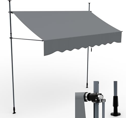 ONBEST Klemmmarkise aufrollbar in 3 Größen – 200/300 / 400 cm breit – Balkonmarkise ohne Bohren für Balkon & Terrasse – Handkurbel – Sonnenschutz, Regenschutz & Sichtschutz (Hellgrau, 3m x 1,2m)