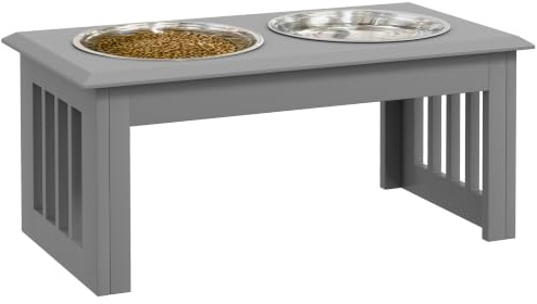 PawHut Erhöhter Hundenapf Futternapf mit 2 Näpfe Wassernapf 2 x 2000ml Edelstahlnäpfen Fressnapf Futterstation Hundenäpfe für Mittlere Hunde Katzen Grau