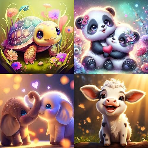 FLAJZ 4 Pack Malen Nach Zahlen Kinder, 4 Paint By Numbers Cartoon Tiere, Diy Handgemalt öLgemäLde Leinwand füR Home DéCor, füR Jungen Und MäDchen Im Alter Von 5–6–7–9–10 Jahren