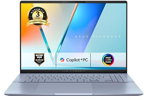 ASUS Vivobook S16 Copilot+ PC AI-S5606-50W 16 Pouces 3.2K OLED 120Hz Portable (Processeur AMD Ryzen AI 9 365 5 Ghz, 32GB LPDDR5X, SSD1To, AMD Radeon 880M Graphics, Windows 11 Home) – Clavier AZERTY