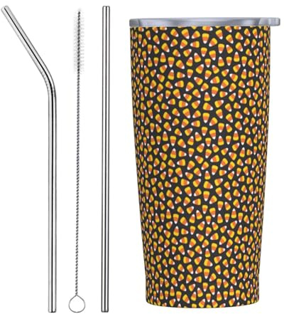 VOSERY Botella de agua de 20 onzas con tapa y popote, vaso aislado de acero inoxidable con diseño de maíz de caramelo, taza de café de viaje, vaso personalizado