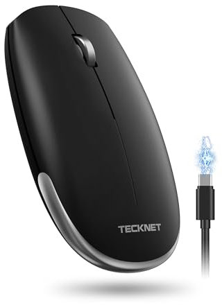 TECKNET Ratón Inalámbrico Bluetooth con Rueda de Desplazamiento Metálica, 4000 dpi Ajustables, Conexión Dual (2,4 GHz + Bluetooth 3.0/5.0), Recargable y Silencioso,para Portátiles,PC,iPad,Mac,iOS