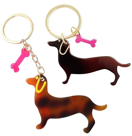 2 Stück Dackel-Schlüsselanhänger, Hunde-Anhänger, Taschenanhänger, kreative Schlüsselanhänger-Dekoration, braun, Einheitsgröße, Modern