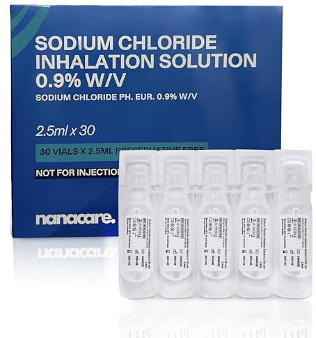 Nanacare Saline Solution 0.9% - 30 X 2.5 ml Vials | Saline Solution for Nebuliser| Sodium Chloride NACL | Sterile Inhalation Saline Solution | Isotonic Solution | Suitiable for Adults & Kids