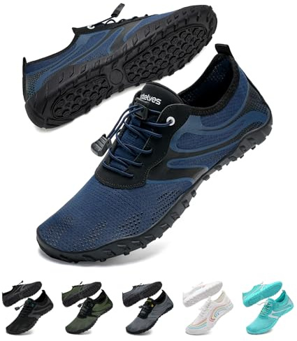 WateLves Chaussures Aquatiques Homme Femme Respirant Séchage Antidérapant Rapide Plage Surf Mer Piscine Yoga Chaussures d'eau Bleu Foncé 44