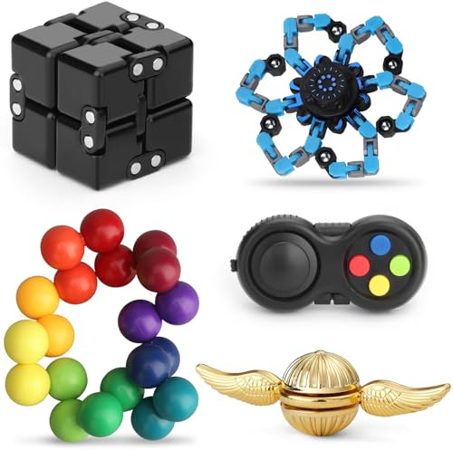 Dilabnda 5er-Pack Fidget Toys mit Unendlichkeitswürfel, Fidget Gaming Pad, Zauberer Fidget Spinner, Fingerspielzeugset als Partygeschenk