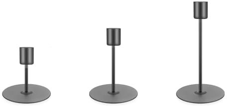 3 Pz Porta Candele da Tavolo, Portacandele Neri, 9.5/12/17cm Candelabro Portacandele in Metallo per Candele Coniche, Candeliere da Tavolo per Matrimoni Compleanni Natale Decorazioni(Nero)