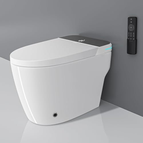YMXEURSC Toilettes intelligentes sans réservoir avec Bidet intégrée, Eau tiède et sèche, Toilet de Bidet avec capteur de Pied et lumière Nocturne, ​​Ouverte Automatique et Couvercle (C)