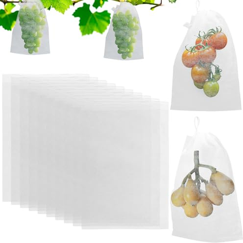 100 Stück Weintrauben Schutzbeutel mit Zugband, 20x30cm Vliesstoff Traubenschutzbeutel, Wiederverwendbare Obst Schutzbeutel zum Schutz vor Wespenfrass Vögel und Andere Insekten