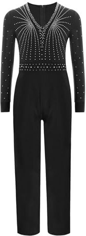 Miutii Turnanzug Jungen Glitzer Gymnastikanzug Langarm Ballettanzug Kinder Ganzkörper Trikot Eiskunstlauf Body Sport Overall Jumpsuit Schwarz 146-152