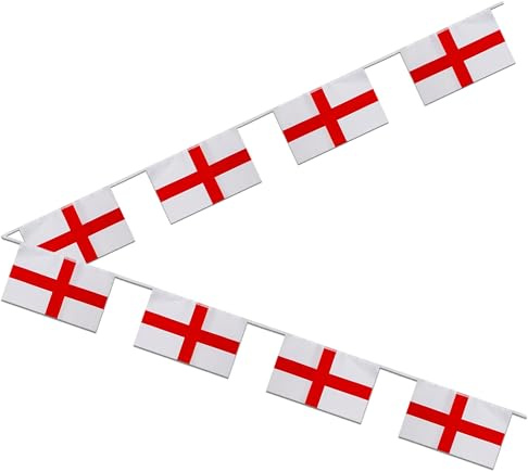 48ft England Flag Bunting – St George’s Cross Hanging Buntings Decorations – Patriotic British Flags For Display – Indoor & Outdoor England Party Flags for Garden, Pub & Street Parties