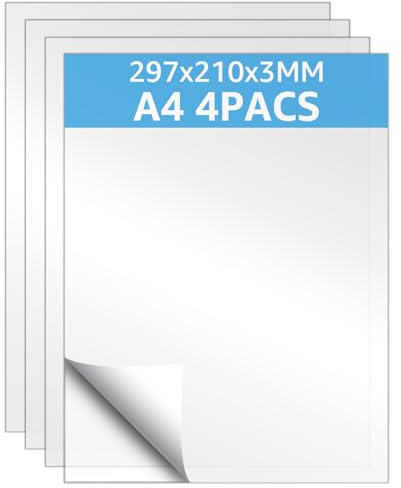 GBACHOOSE Lot de 4 plaques acryliques blanches de 3 mm, en verre acrylique, 30 x 21 cm, A4 transparent, en plastique pour découpe laser, cadre photo, exposition de projet, présentoir de table