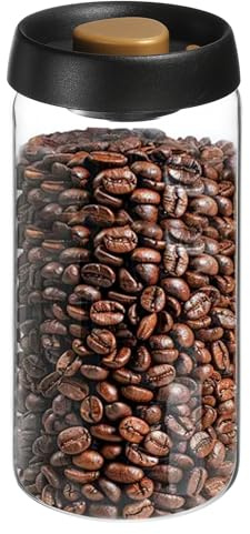 sourcing map Coffee Vacuum Container, 1800ml/60oz Glass Coffee Bean Storage Container with Lids for Spices Biscuits Loose Leaf Tea, Black Gold Tone