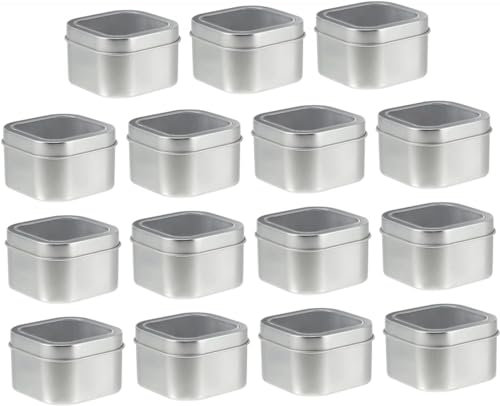 Lot de 15 boîtes carrées en fer blanc, boîtes métalliques, petits récipients de rangement, boîtes carrées avec couvercles, pots de bonbons, aliments secs, boîtes à thé avec couvercles, pots à biscuits