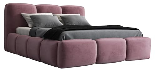 A&J MöbelLand Polsterbett 180x200 mit Bettkasten und Lattenrost – Star-OM, Bett mit Stauraum in Rosa ohne Matratze
