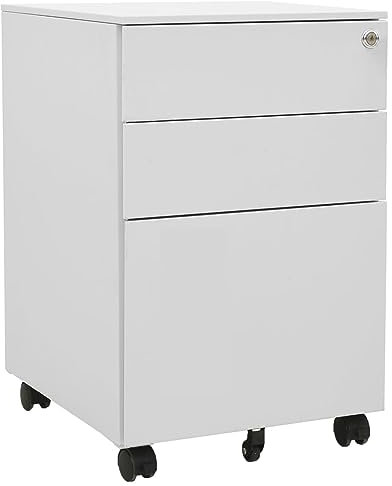 Aktenschrank mit Rollen, Metallschrank, Werkstattschrank, Werkzeugschrank, Büroschrank, Lagerschrank, Garagenschrank, Stahlschrank, Hellgrau 39x45x60 cm Stahl